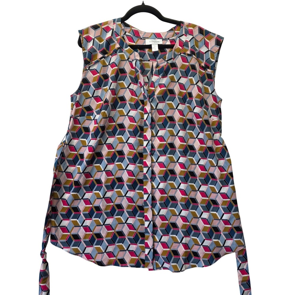 Motherhood Maternity‎ Womens Large Pink Geometric Cube Print Sleeveless Tie Top